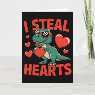 Grappige dinosaurus valentine-ontwerp met harten kaart