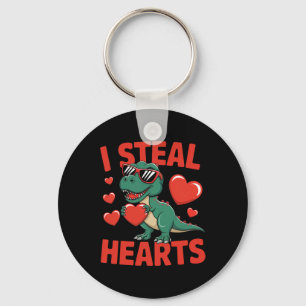 Grappige dinosaurus valentine-ontwerp met harten  sleutelhanger