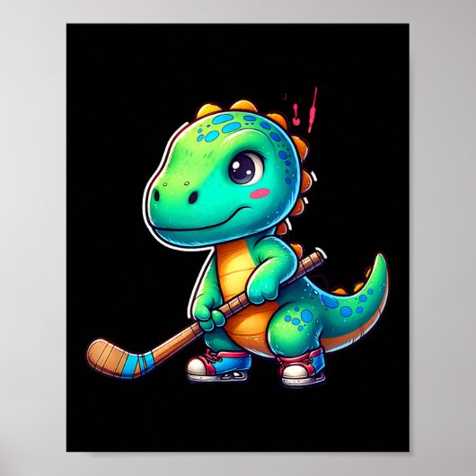 Grappige dinosaurus veldhockeyspeler Cool team Poster (Voorkant)