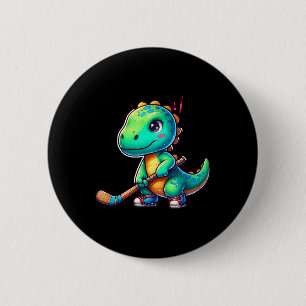 Grappige dinosaurus veldhockeyspeler Cool Team  Ronde Button 5,7 Cm