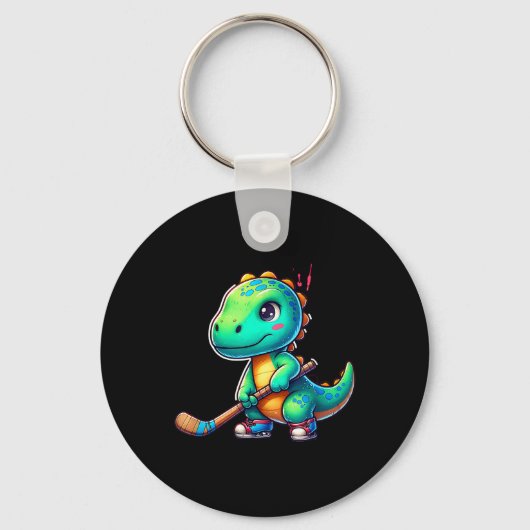 Grappige dinosaurus veldhockeyspeler Cool team  Sleutelhanger (Voorkant)