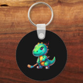 Grappige dinosaurus veldhockeyspeler Cool team  Sleutelhanger (Voorkant)