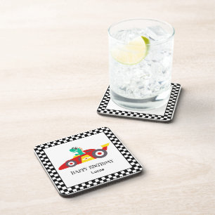 Grappige Dinosaurus Verjaardags raceauto jongen ki Bier Onderzetter