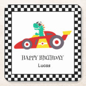 Grappige Dinosaurus Verjaardags raceauto jongen ki Kartonnen Onderzetters (Voorkant)