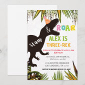 Grappige Dinosaurus verjaardagsuitnodiging Kaart (Voorkant / Achterkant)