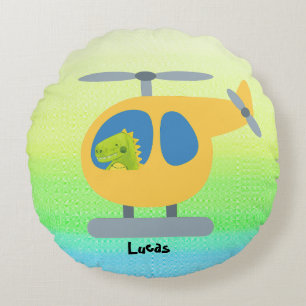 Grappige dinosaurus vliegende gele helikopter part rond kussen