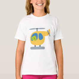 Grappige dinosaurus vliegende gele helikopter part t-shirt