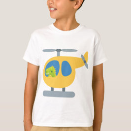 Grappige dinosaurus vliegende gele helikopter part t-shirt