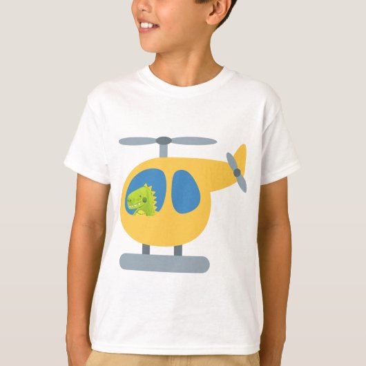 Grappige dinosaurus vliegende gele helikopter part t-shirt (Voorkant)