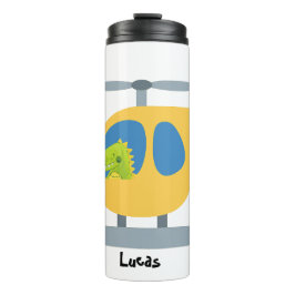 Grappige dinosaurus vliegende gele helikopter part thermosbeker