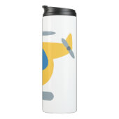 Grappige dinosaurus vliegende gele helikopter part thermosbeker (Geroteerd rechts)