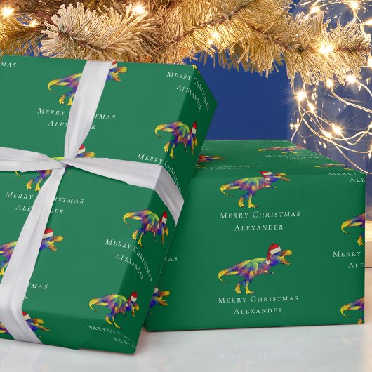 Grappige Dinosaurus Vrolijk Kerstfeest Gepersonali Cadeaupapier