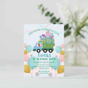 Grappige dinosaurus Vuilniswagen Verjaardagsfeestj Briefkaart