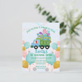 Grappige dinosaurus Vuilniswagen Verjaardagsfeestj Briefkaart (Staand voorkant)