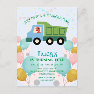 Grappige dinosaurus Vuilniswagen Verjaardagsfeestj Briefkaart