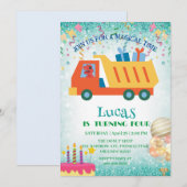 Grappige dinosaurus vuilniswagen Verjaardagsfeestn Feestdagenkaart (Voorkant / Achterkant)