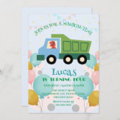 Grappige dinosaurus vuilniswagen Verjaardagsfeestn Feestdagenkaart (Voorkant / Achterkant)