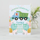 Grappige dinosaurus vuilniswagen Verjaardagsfeestn Feestdagenkaart (Staand voorkant)