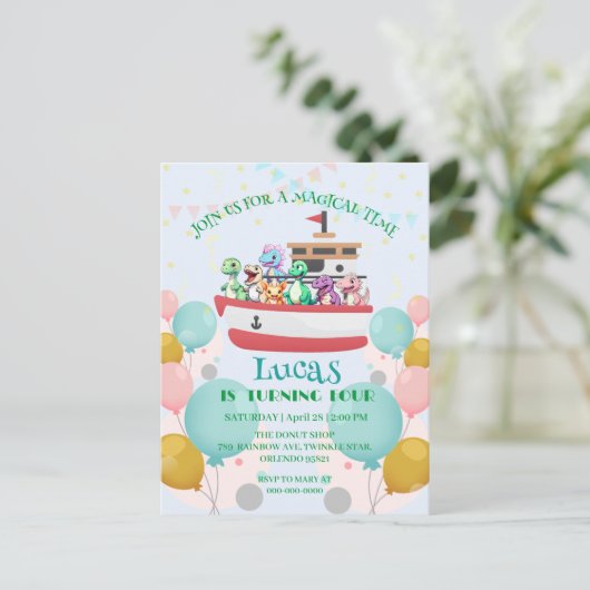 Grappige dinosaurus Yacht Verjaardagsfeestje DIY N Briefkaart (Staand voorkant)