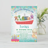 Grappige dinosaurus Yacht Verjaardagsfeestje DIY N Kaart (Staand voorkant)