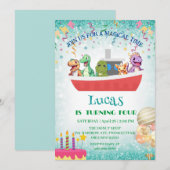 Grappige dinosaurus Yacht Verjaardagsfeestje DIY N Kaart (Voorkant / Achterkant)