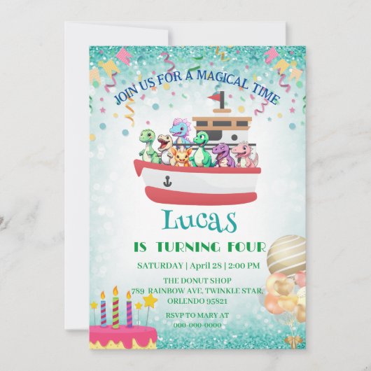 Grappige dinosaurus Yacht Verjaardagsfeestje DIY N Kaart (Voorkant)