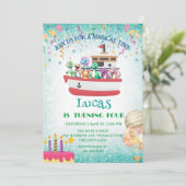 Grappige dinosaurus Yacht Verjaardagsfeestje DIY N Kaart (Staand voorkant)