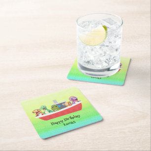 Grappige dinosaurus Yacht Verjaardagsfeestje DIY N Kartonnen Onderzetters