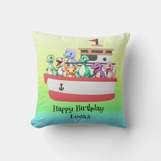 Grappige dinosaurus Yacht Verjaardagsfeestje DIY N Kussen (Voorkant)