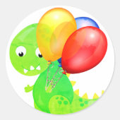 Grappige dinosaurusballon ronde sticker (Voorkant)