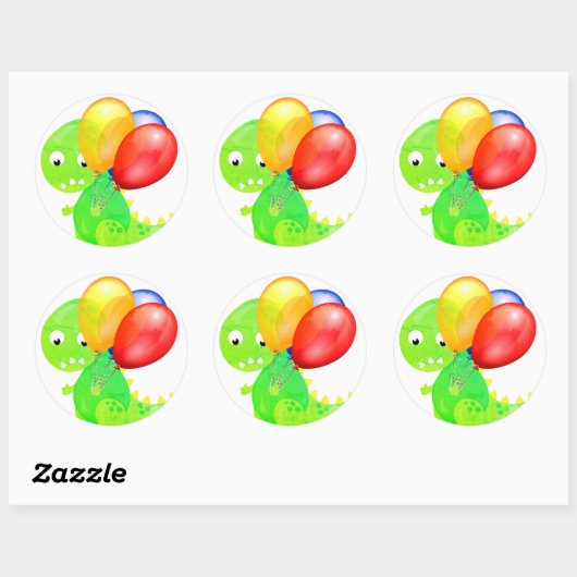 Grappige dinosaurusballon ronde sticker (Vel)