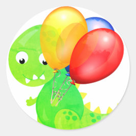 Grappige dinosaurusballon ronde sticker