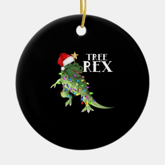 GRAPPIGE DINOSAURUSBOOM REX MET KERSTVERLICHTING T KERAMISCH ORNAMENT (Voorkant)
