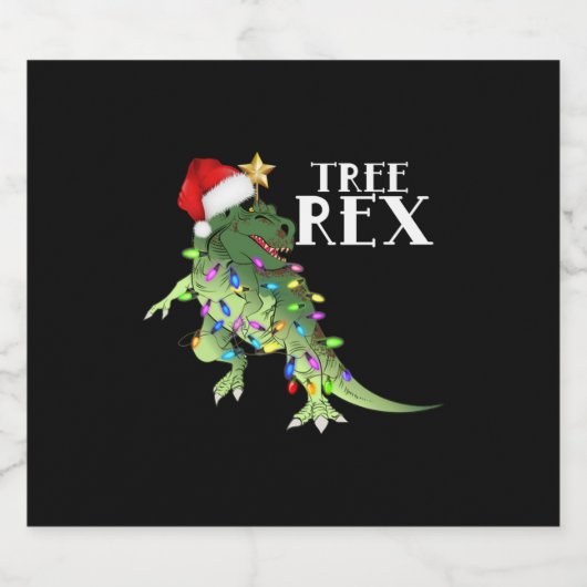 GRAPPIGE DINOSAURUSBOOM REX MET KERSTVERLICHTING T SPARKLING WIJNETIKET (Enkel label)
