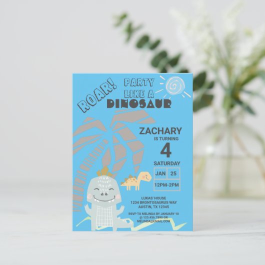 Grappige dinosaurusbrul kinderverjaardagsfeestje u briefkaart (Staand voorkant)