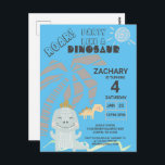 Grappige dinosaurusbrul uitnodiging voor kinderver<br><div class="desc">Je kleine jongen wil net als een dinosaurus feest vieren op zijn volgende verjaardagsfeestje. Nodig vrienden en familie uit met deze leuke uitnodiging met leuke dinosaurussen tegen een vrolijke blauwe achtergrond. Een palmboom en zon versieren deze uitnodigingskaart voor kinderfeestjes waar je de informatie kunt personaliseren met de naam van je...</div>