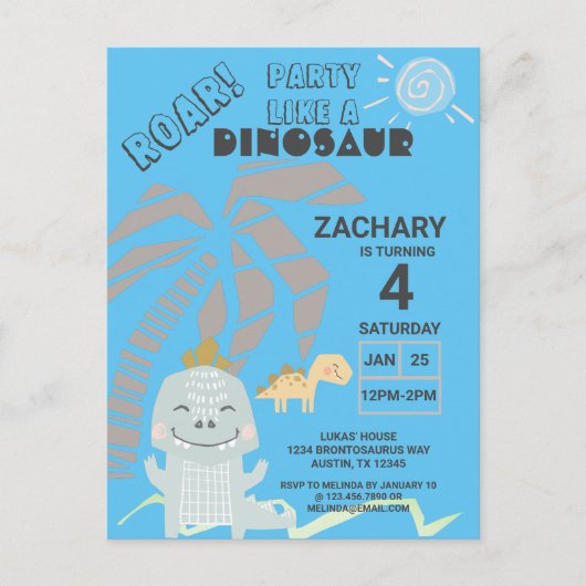 Grappige dinosaurusbrul uitnodiging voor kinderver (Voorkant)