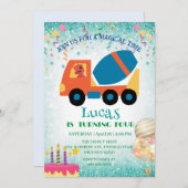 Grappige dinosauruscementwagen Verjaardagsfeestnaa Feestdagenkaart (Voorkant / Achterkant)