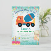 Grappige dinosauruscementwagen Verjaardagsfeestnaa Feestdagenkaart (Staand voorkant)