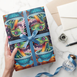 Grappige dinosaurussen in de ruimte en dino-avontu cadeaupapier