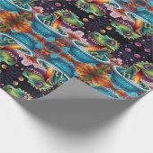 Grappige dinosaurussen in de ruimte en dino-avontu cadeaupapier (Hoek)