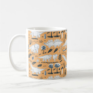 grappige dinosaurussen met palmbladeren koffiemok