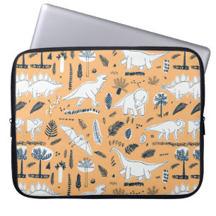 grappige dinosaurussen met palmbladeren laptop sleeve