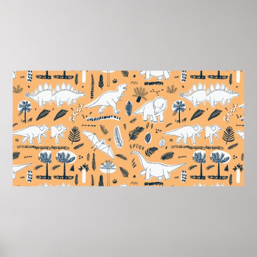 grappige dinosaurussen met palmbladeren poster (Voorkant)