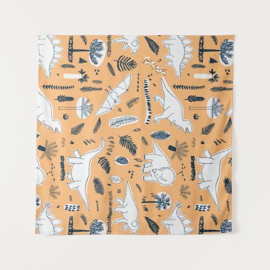 grappige dinosaurussen met palmbladeren wandkleed (Voorkant (horizontaal))