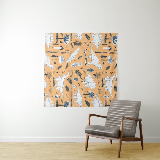 grappige dinosaurussen met palmbladeren wandkleed (In Situ (horizontaal))