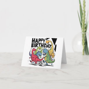 Grappige dinosaurussen spelen voetbal verjaardag K Kaart