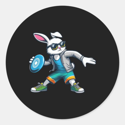 Grappige Discgolf Speler Konijn Kinderen Vrouwen M Ronde Sticker (Voorkant)