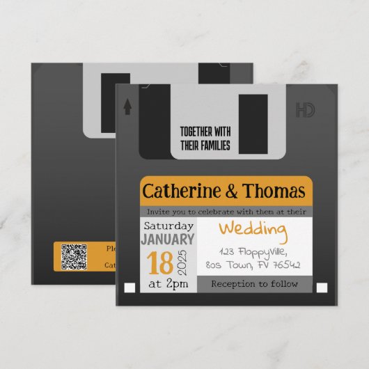 Grappige diskette 80s 90s bruiloft kaart (Voorkant / Achterkant)