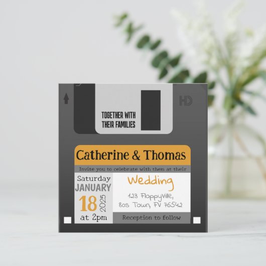 Grappige diskette 80s 90s bruiloft kaart (Staand voorkant)